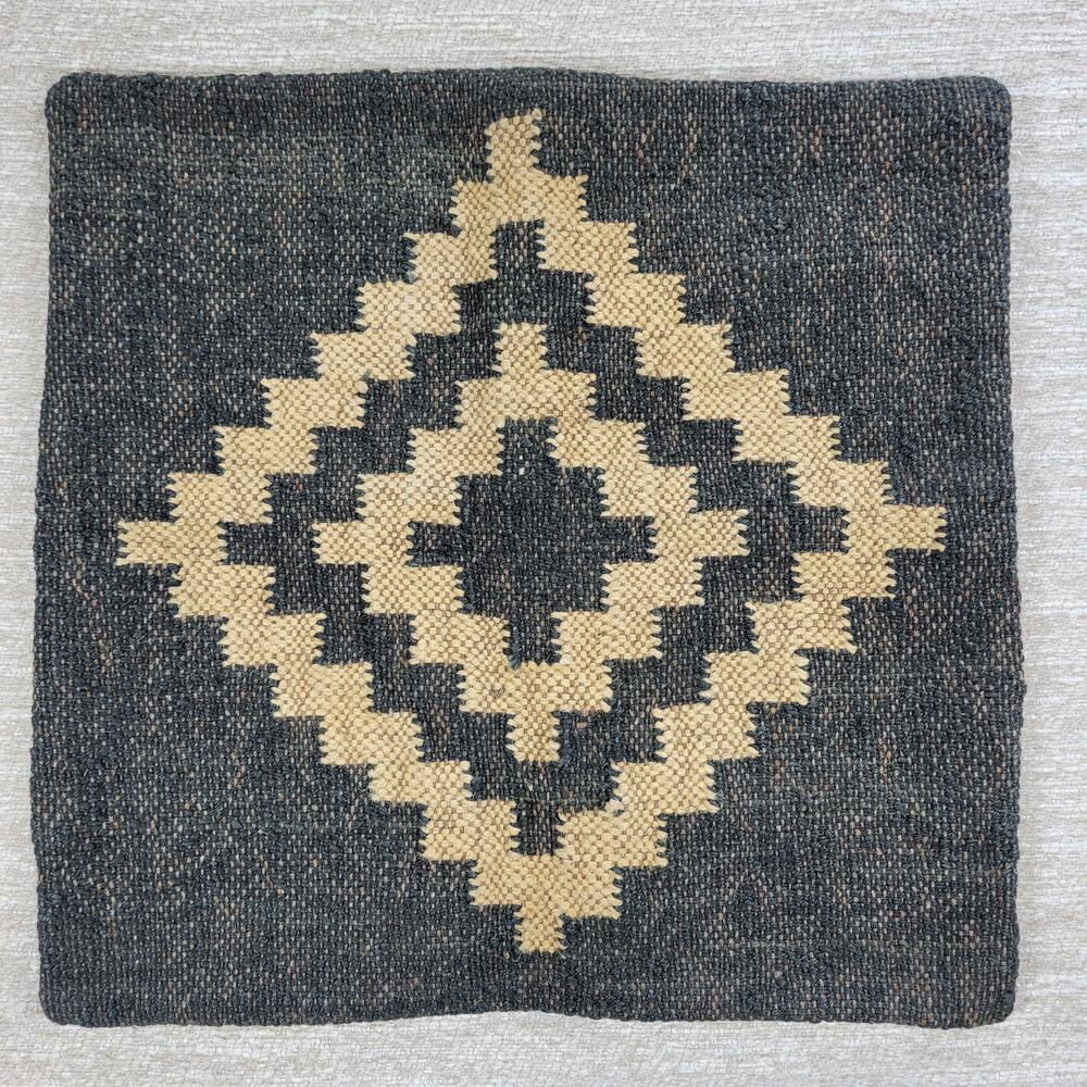 Vintage Raw Wool Pillow Cover 17" Square Woven Southwest Diamond NWOT